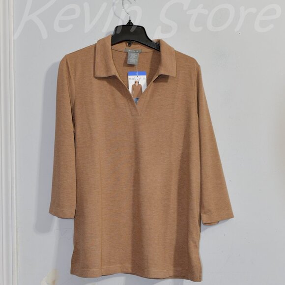 Matty M Women's Collared 3/4 Sleeve Top - Picture 3 of 7